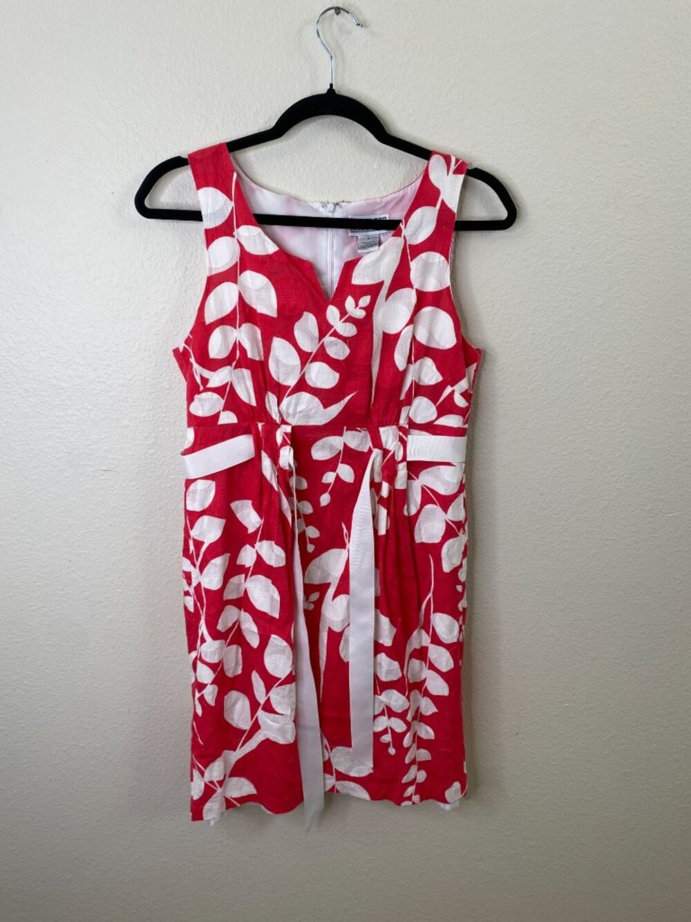 Robbie Bee Womens Red & White Sleeveless Leaf Print A-Line Dress 4 Cotton/Poly